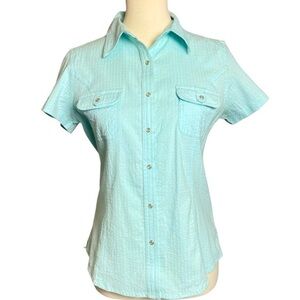 NWT Faded Glory Light Blue Short Sleeve Snap Closure Collared Shirt - Size Med